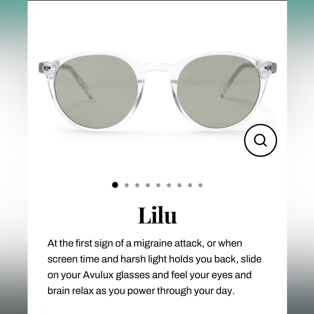 LIKE NEW Avulux Migraine Glasses Blue Light Blocking Lenses in clear frame Lilu